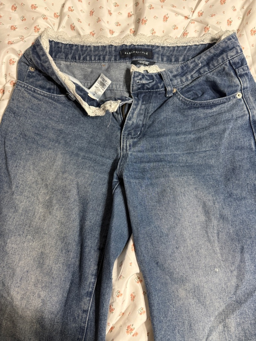 Aeropostale Blue Denim Jeans with Lace Waist Trim